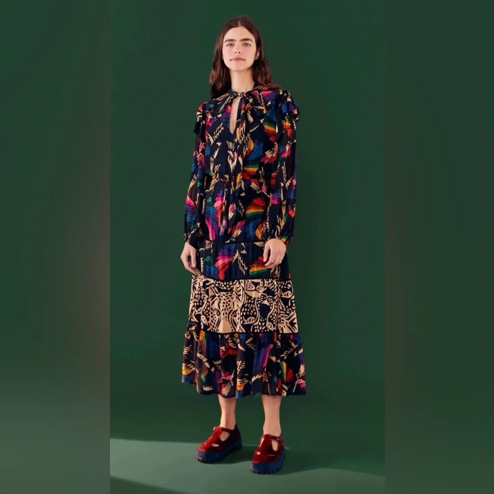 FARM Rio Black Multi-Color Printed Tiered Maxi Dress - Picture 14 of 14
